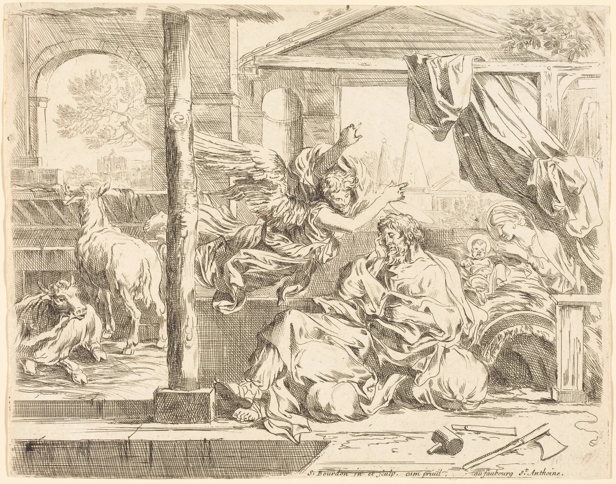 The Dream of Saint Joseph by Sébastien Bourdon, print, 1653-1657