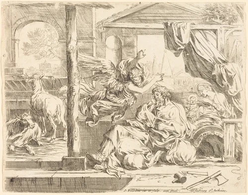 The Dream of Saint Joseph by Sébastien Bourdon, print, 1653-1657