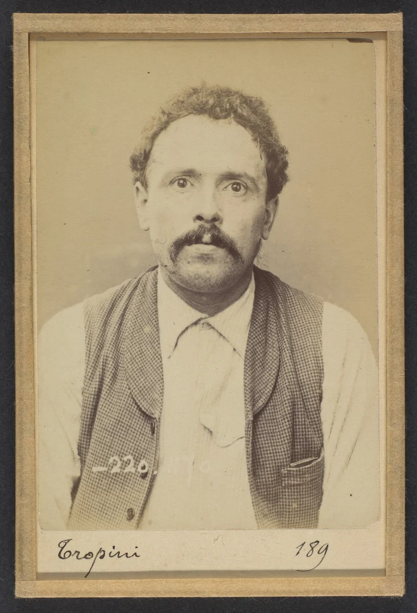Tropini. Esprit, Antoine. 35 ans, né à San-Bueri (Italie). Tourneur. Anarchiste. 2/7/94. by Alphonse Bertillon, photograph, 1894