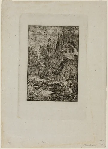 Entering a Village, from Revue Fantaisiste by Rodolphe Bresdin, print, 1861