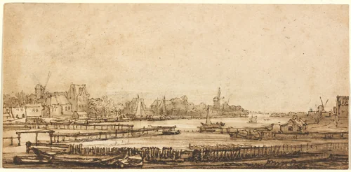 View over the Amstel from the Rampart by Rembrandt van Rijn, drawing, 1646-1650