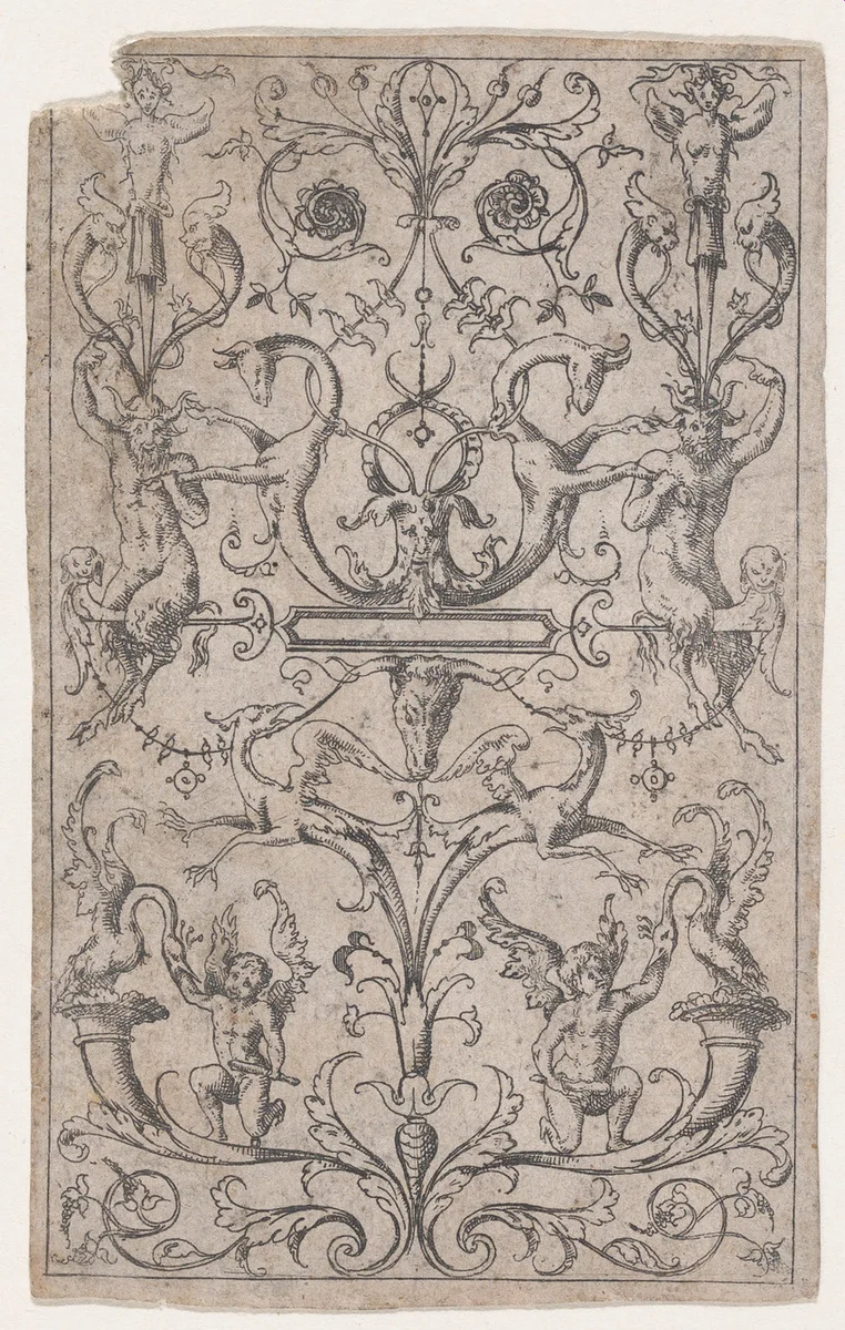 Panel of Grotesques by Jacques Androuet du Cerceau, print, 1530-1585