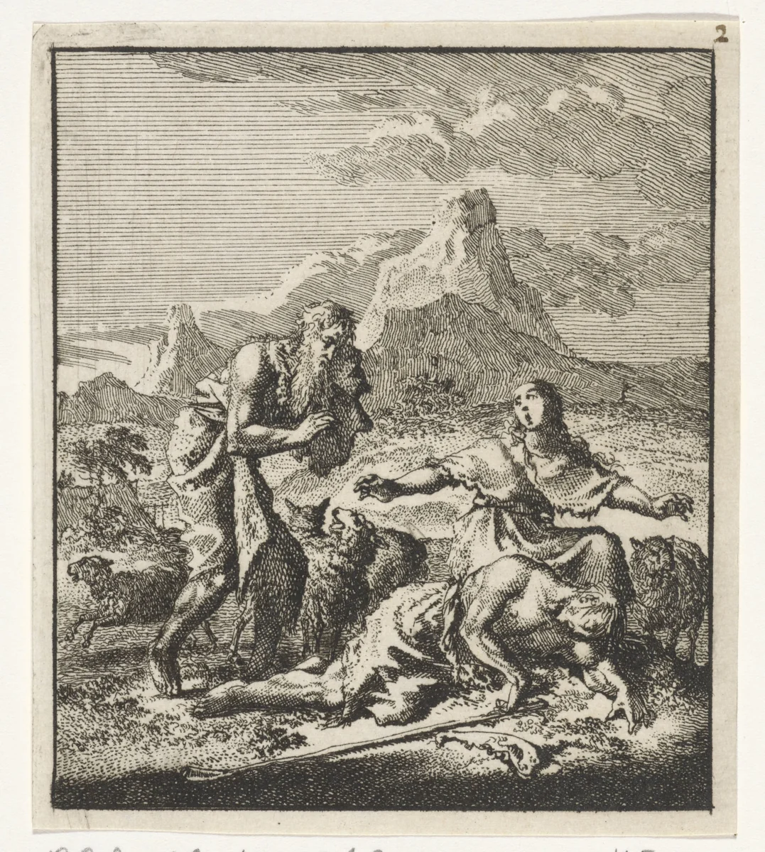 Adam en Eva treuren over de dode Abel by Jan Luyken, print, 1706