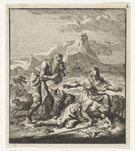 Adam en Eva treuren over de dode Abel by Jan Luyken, print, 1706