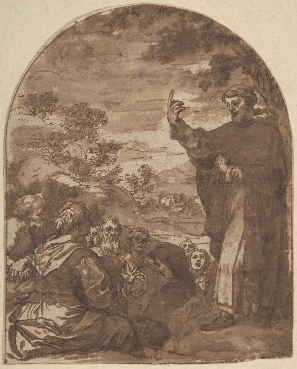St. Vincent Ferrer Preaching by Alonso Cano, drawing, 1660-1670