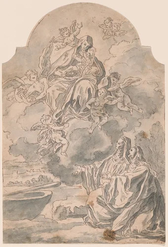 The Virgin and Child Appearing to Two Female Monastics by Neapolitan 17th Century, drawing, 1695-1705