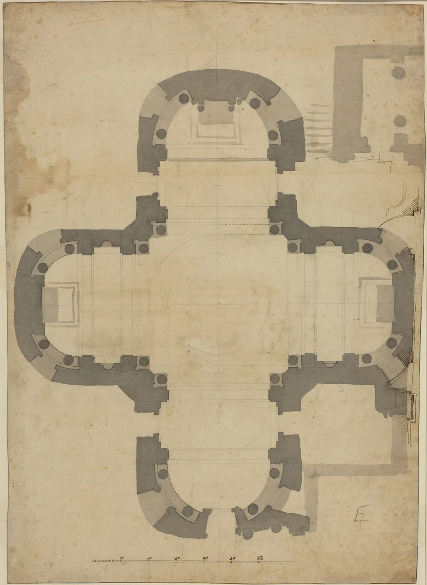 Floor Plan [verso] by Filippo Juvarra, drawing, 1678-1736