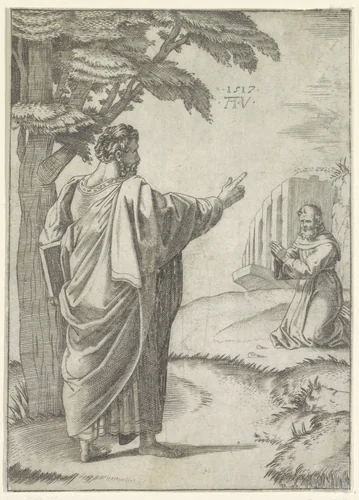 Heilige Paulus en een Franciscaner monnik by Unknown, print, 1517