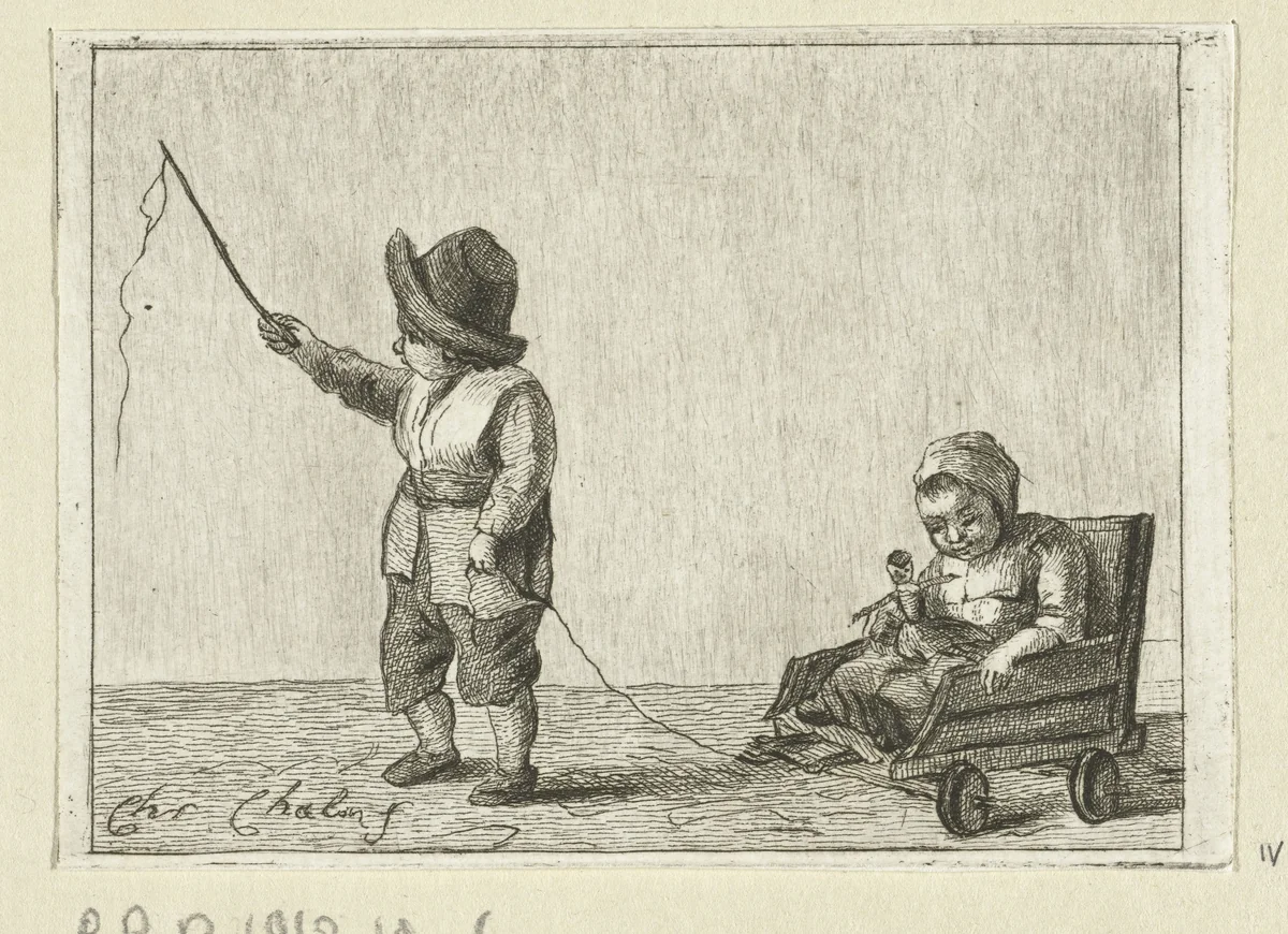 Kinderen spelend met een rolkar by Pieter de Mare, print, 1779