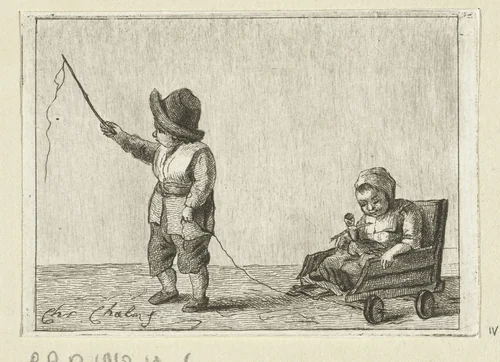 Kinderen spelend met een rolkar by Pieter de Mare, print, 1779