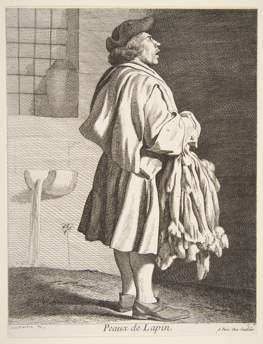Rabbit Pelt Peddler by Anne Claude Philippe de Tubières, print, 1737