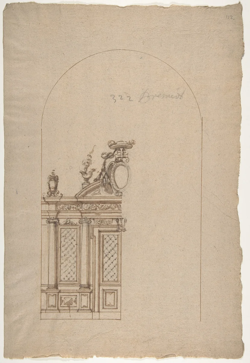Design for a Choir Screen with a Cardinal's Hat by anonymous, drawing, 1500-1599