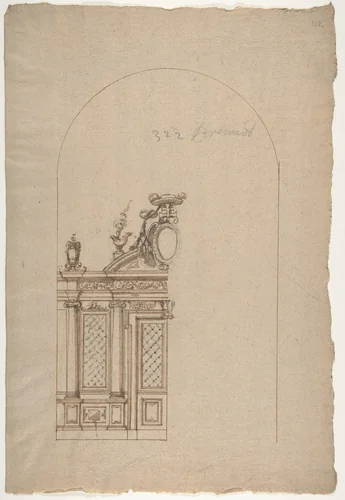 Design for a Choir Screen with a Cardinal's Hat by anonymous, drawing, 1500-1599