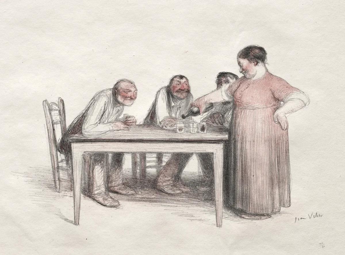 The Glass of Wine by Jean Veber, print, 1900-1905