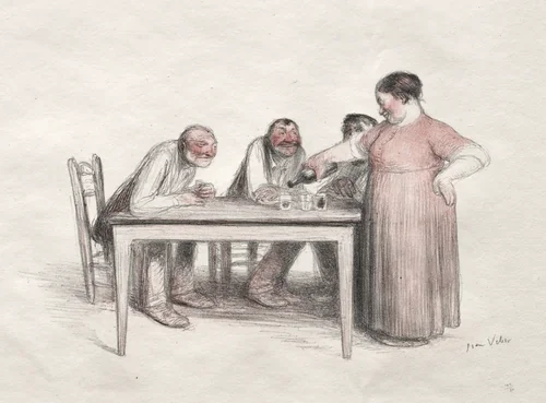 The Glass of Wine by Jean Veber, print, 1900-1905