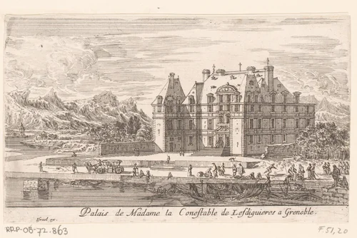 Gezicht op het paleis van Madame de Lesdiguières by Israël Silvestre, print, 1652