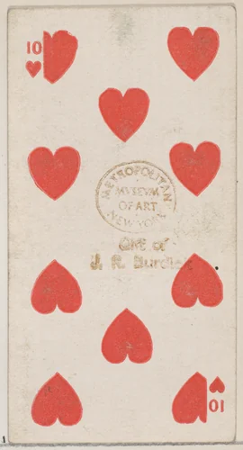 Ten Hearts (red), from the Playing Cards series (N84) for Duke brand cigarettes by W. Duke, Sons & Co., print, 1888