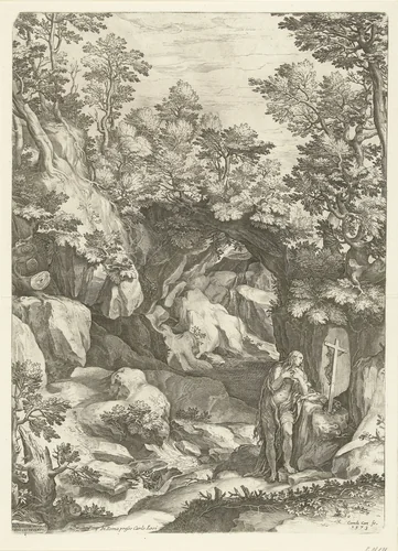 Landschap met de boetvaardige Maria Magdalena by Unknown, print, 1573