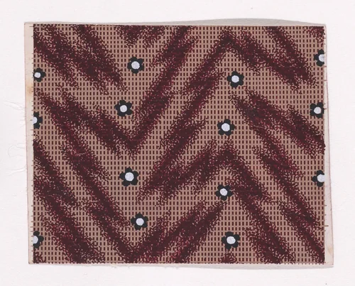Textile Design with Rosettes and Pearls over a Checked Background with Zig-Zagging Lines by anonymous, drawing, 1840