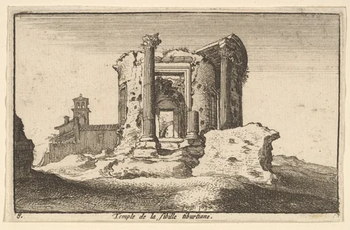 Temple of the Tiburtine Sybil, from "Roman Ruins" by Wenceslaus Hollar, print, 1650