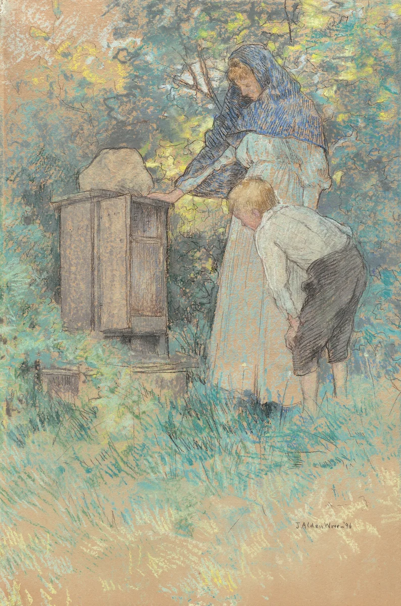 Watching the Bees by Julian Alden Weir, drawing, 1896