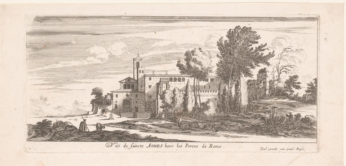 Gezicht op de Sant'Agnese buiten de muren by Israël Silvestre, print, 1631-1661