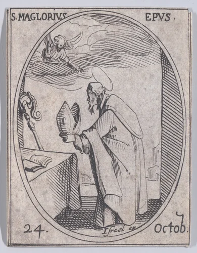 S. Magloire, évêque (St. Maglorius, Bishop), October 24th, from "Les Images De Tous Les Saincts et Saintes de L'Année" (Images of All of the Saints and Religious Events of the Year) by Jacques Callot, print, 1636