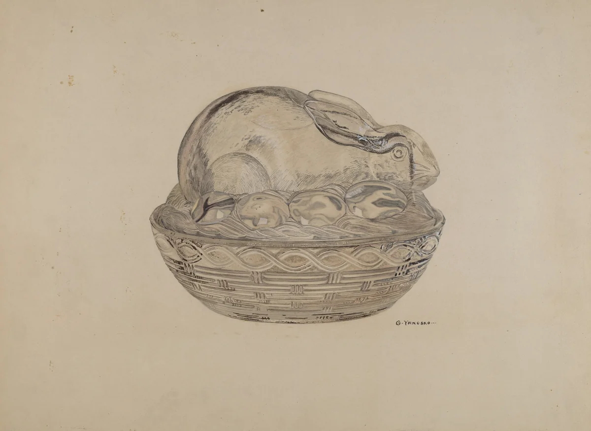 Covered Rabbit Dish by George Yanosko, index of american design, 1935-1942