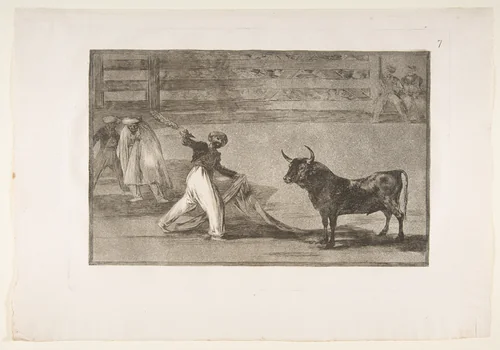Plate 7 from "La Tauromaquia": Origin of the harpoon or banderillas by Goya, print, 1816