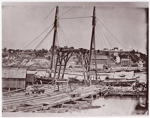 [Wharf, South Side of James River, Opposite Richmond, Virginia] by John Reekie, photograph, 1861-1865