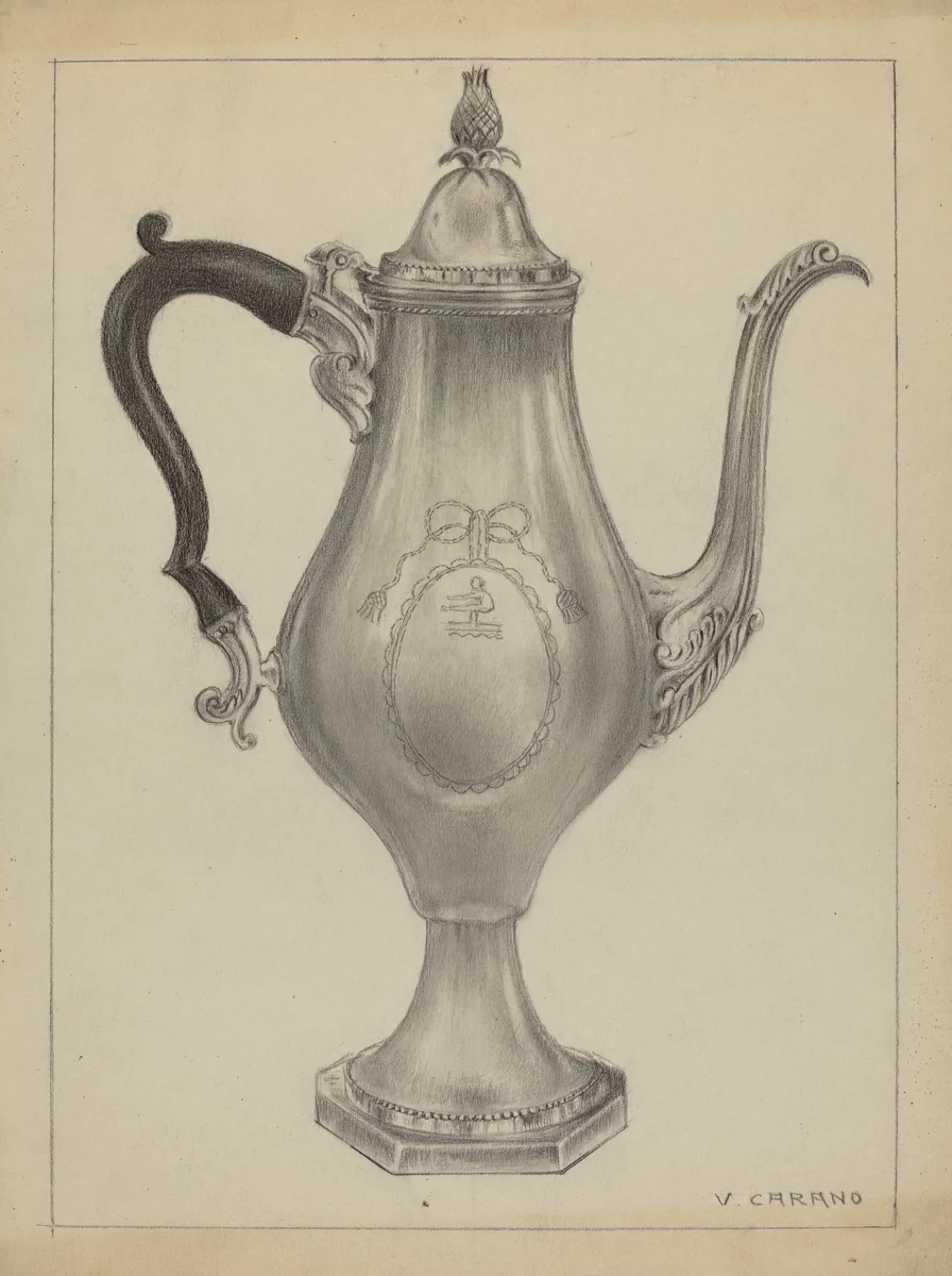 Silver Coffee Pot by Vincent Carano, index of american design, 1935-1942