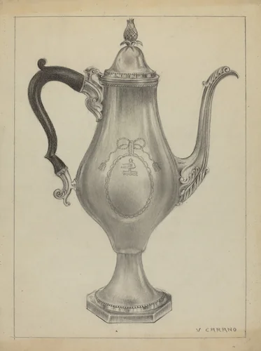 Silver Coffee Pot by Vincent Carano, index of american design, 1935-1942
