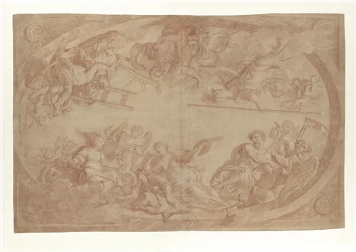 Allegorie op de afscheiding van de kunstenaars uit het Haagse St. Lucasgilde by Mattheus Terwesten, drawing, 1686-1691