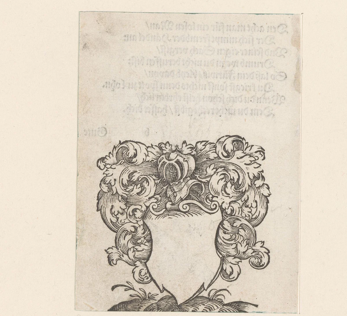 Leeg wapenschild met luitspeler als schildhouder by anonymous, print, 1579