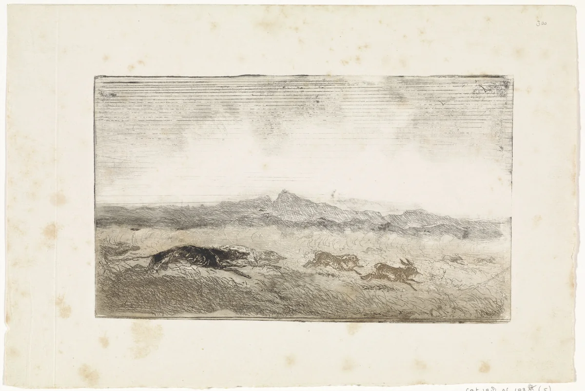 Hazenjacht by Johannes Tavenraat, print, 1819-1881