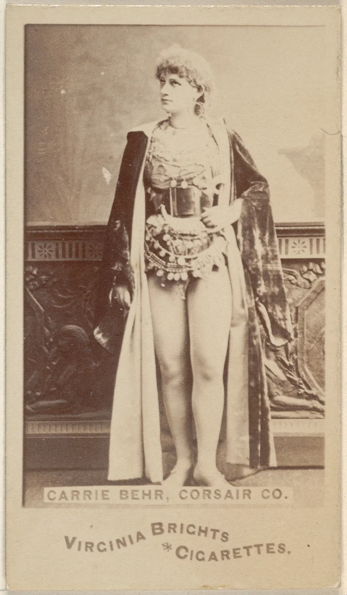Carrie Behr, Corsair Co., from the Actors and Actresses series (N45, Type 6) for Virginia Brights Cigarettes by Allen & Ginter, photograph, 1885-1891