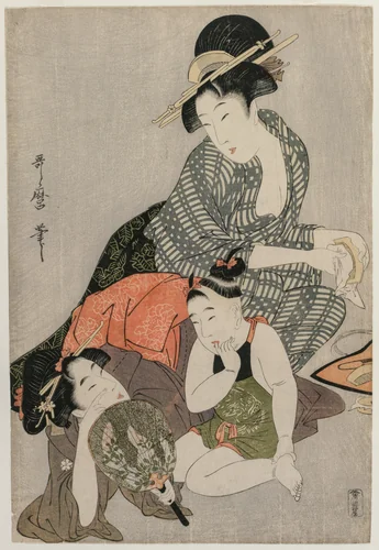 Cleaning Combs by Kitagawa Utamaro (喜多川歌麿), print, 1797-1799