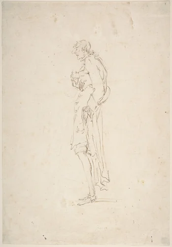 Sketched Caricature of a Standing Man Facing Left by Pier Leone Ghezzi, drawing, 1674-1755