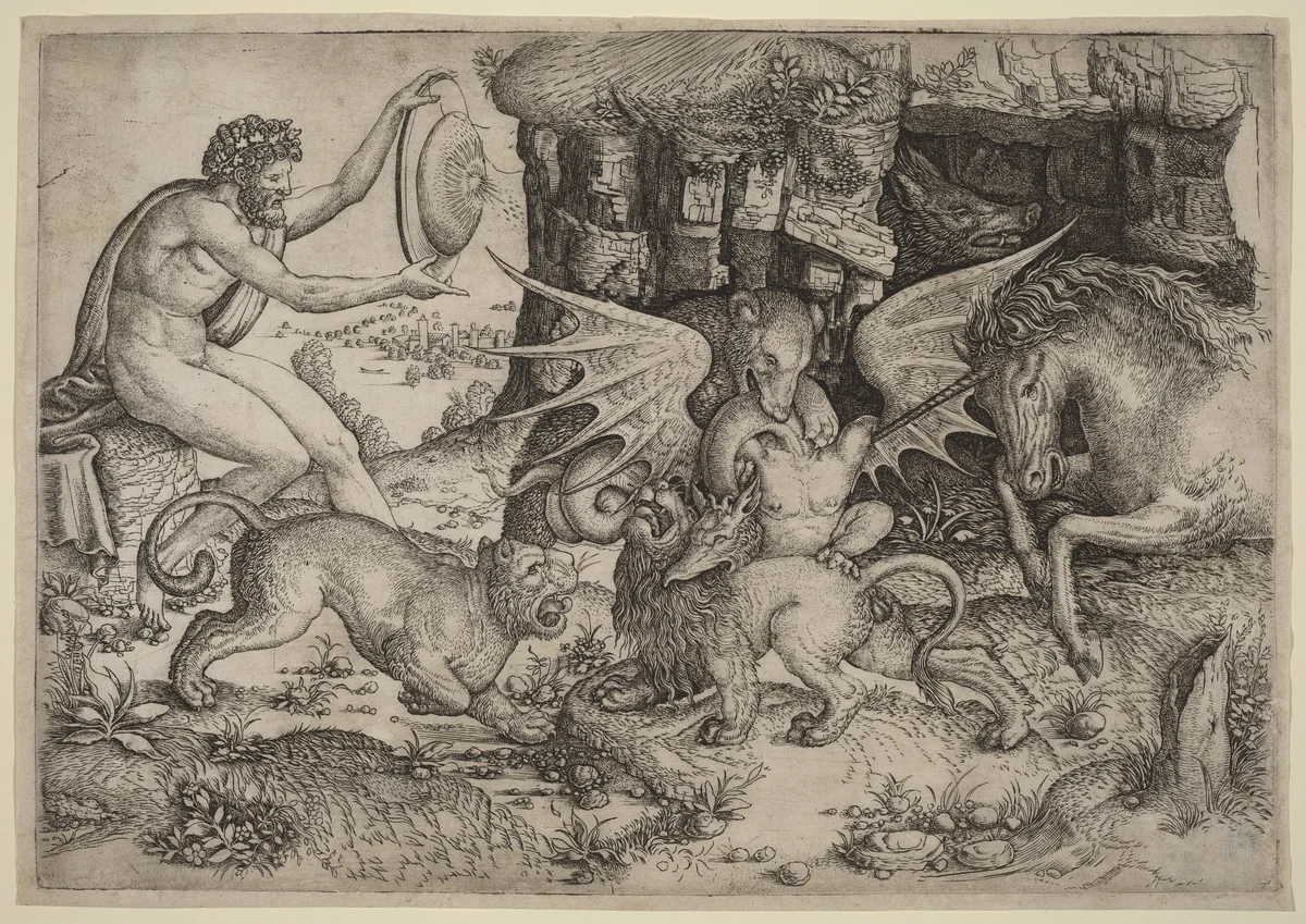 Allegorical Theme: Combat of Animals by Master of the Beheading of St. John the Baptist, print, 1515-1520