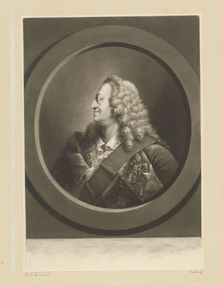 Portret van George II, koning van Groot-Brittannië by Richard Houston, print, 1753-1775
