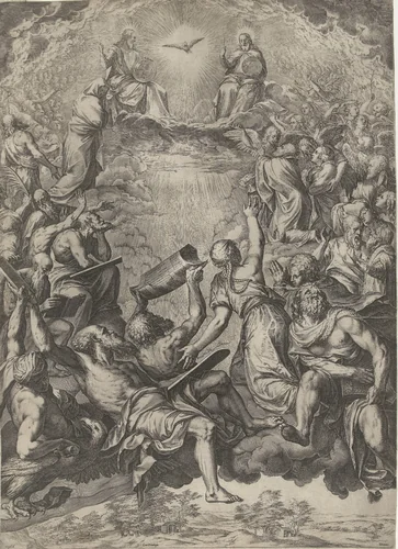 Triomf van de Heilige Drieëenheid (La Gloria) by Cornelis Cort, print, 1566