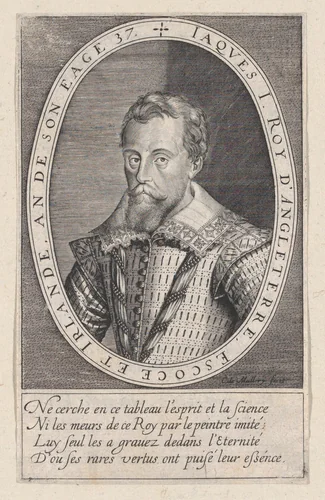 Jaques I Roy d'Angleterre (King James I of England) by Karel van Mallery, print, 1598-1608