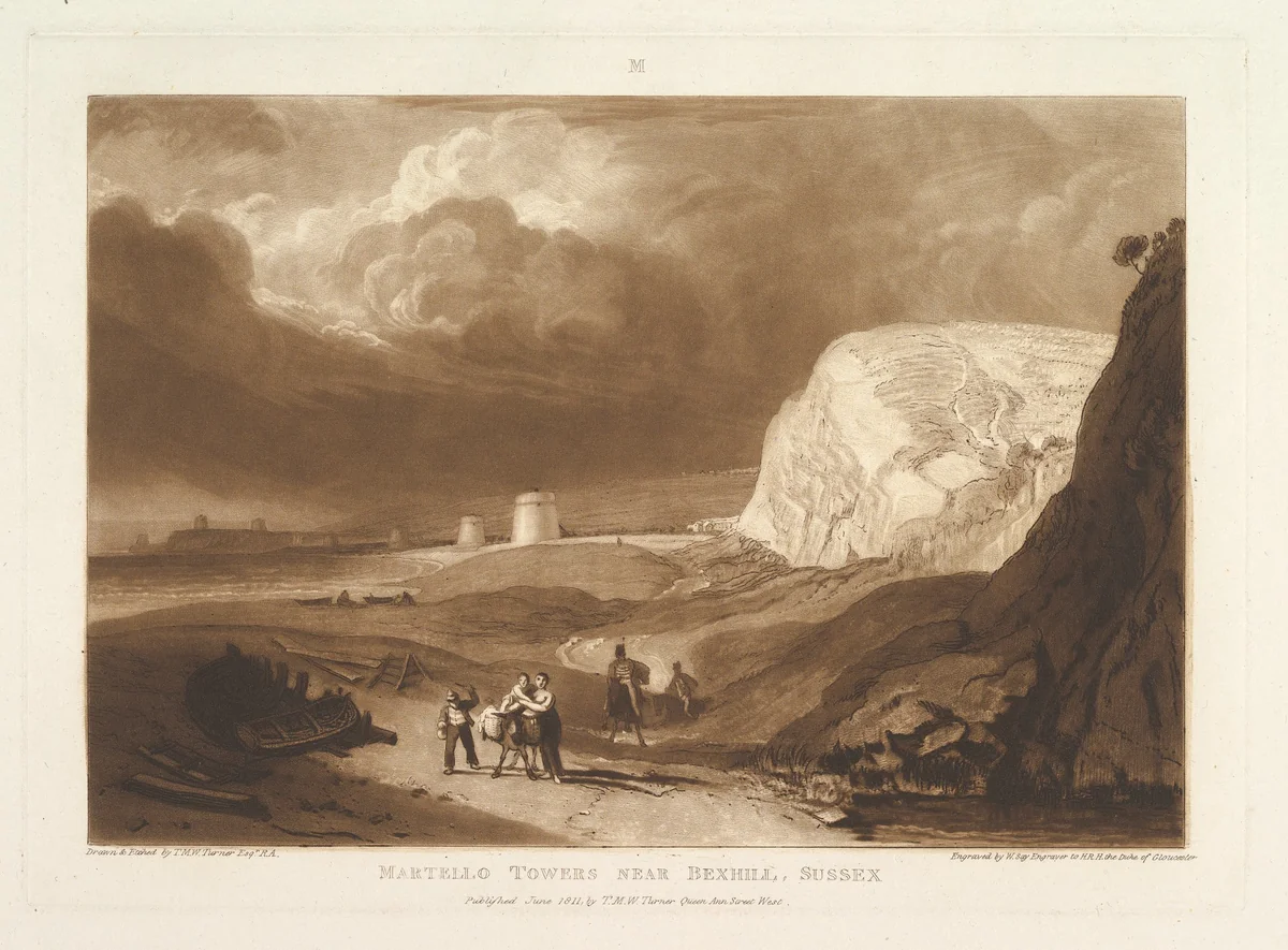 Martello Towers near Bexhill, Sussex, part VII, plate 34 from "Liber Studiorum" by Joseph Turner, print, 1811