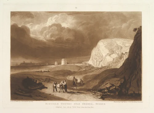 Martello Towers near Bexhill, Sussex, part VII, plate 34 from "Liber Studiorum" by Joseph Turner, print, 1811