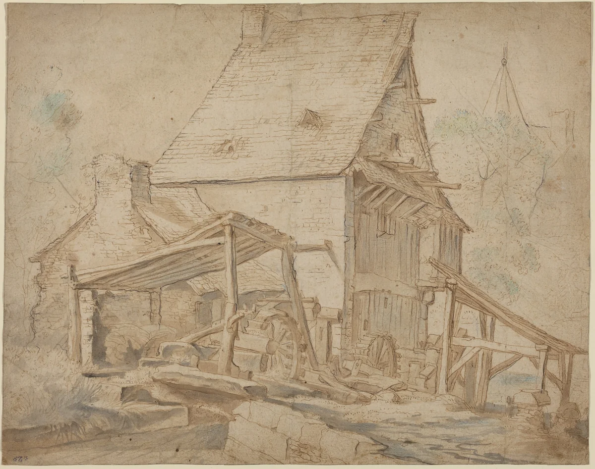 An Old Water Mill by Cornelis Willaerts, drawing, 1602-1666