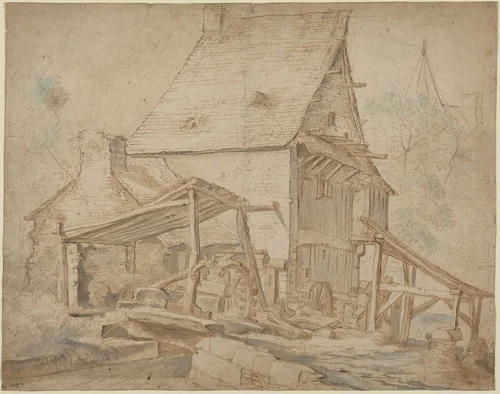 An Old Water Mill by Cornelis Willaerts, drawing, 1602-1666