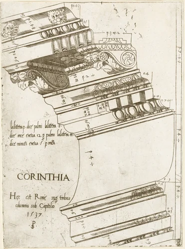 Entablature from the Temple of Vespasian, Rome by Master PS, print, 1537