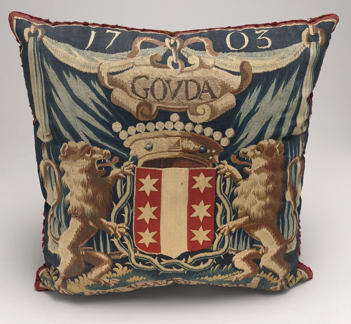 Tapestry-covered Cushion by Netherlandish 17th Century; Netherlandish 18th Century, decorative art, 1675-1725