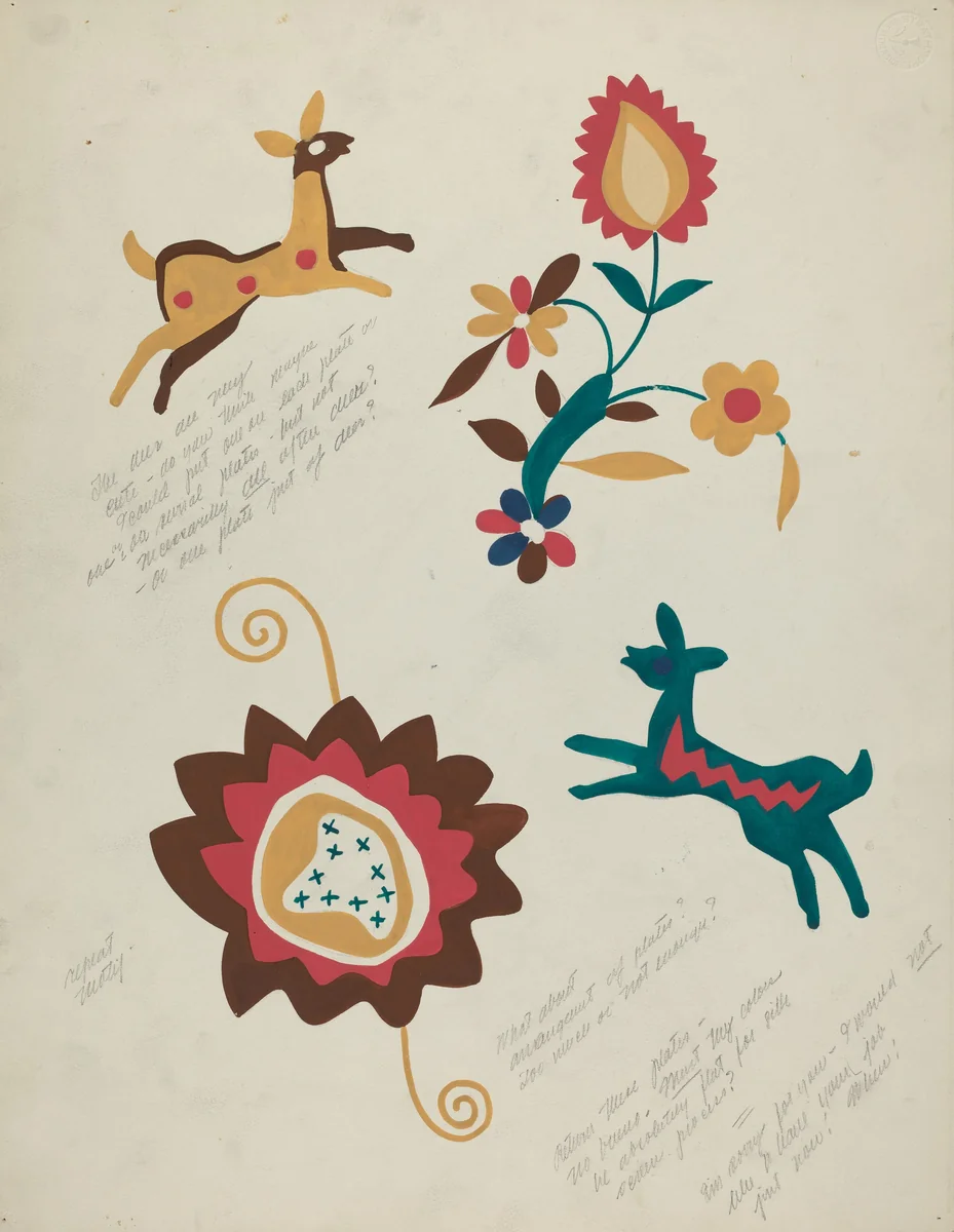 Study for Silkscreen Portfolio by American 20th Century, index of american design, 1935-1942