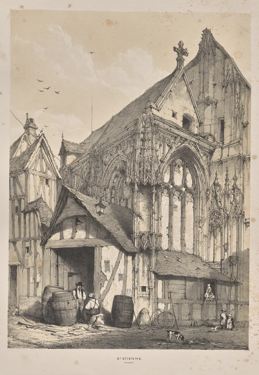 Architecture of the Middle Ages: St. Etienne, Rouen by Joseph Nash, print, 1838